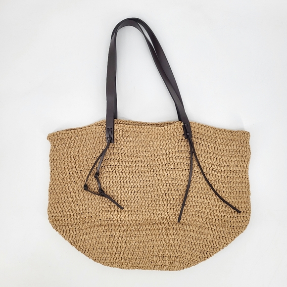 Ralph Lauren Beach Bag Woven Rattan Tote Tan Brown - Picture 1 of 7